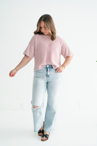 Subtle Simplicity Ribbed Knit Top - Dusty Pink