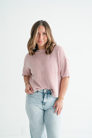 Subtle Simplicity Ribbed Knit Top - Dusty Pink