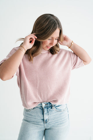 Subtle Simplicity Ribbed Knit Top - Dusty Pink