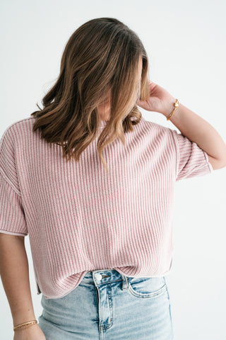 Subtle Simplicity Ribbed Knit Top - Dusty Pink