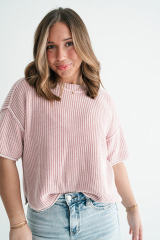 Subtle Simplicity Ribbed Knit Top - Dusty Pink