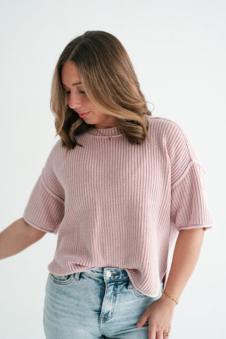 Subtle Simplicity Ribbed Knit Top - Dusty Pink
