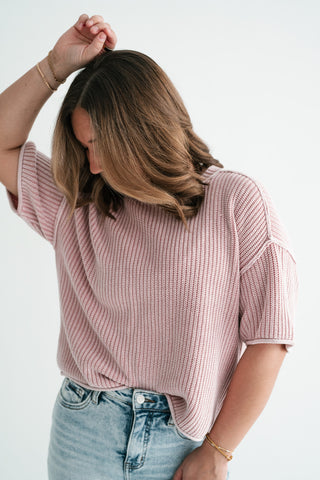 Subtle Simplicity Ribbed Knit Top - Dusty Pink