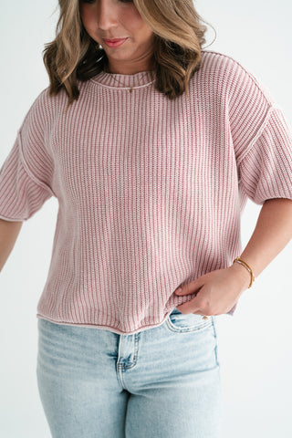 Subtle Simplicity Ribbed Knit Top - Dusty Pink