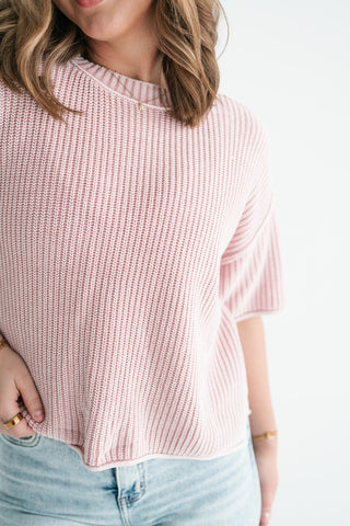 Subtle Simplicity Ribbed Knit Top - Dusty Pink