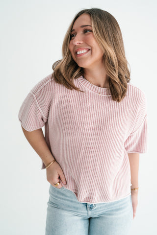 Subtle Simplicity Ribbed Knit Top - Dusty Pink