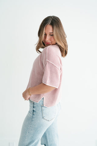 Subtle Simplicity Ribbed Knit Top - Dusty Pink