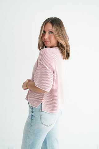 Subtle Simplicity Ribbed Knit Top - Dusty Pink