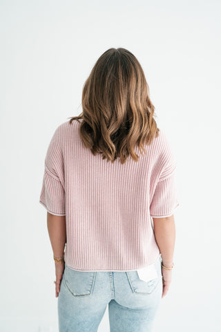 Subtle Simplicity Ribbed Knit Top - Dusty Pink