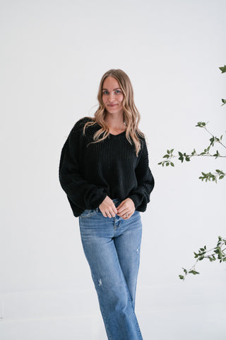Blackstone Oversized Ribbed V-Neck Knit Sweater