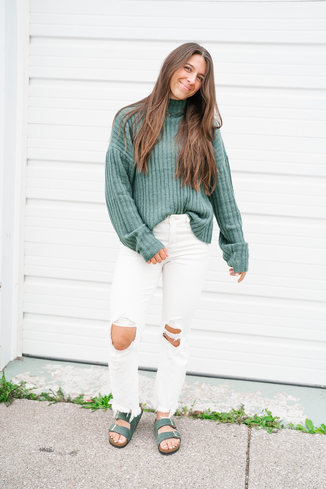 Fall Essential Knit Sweater Top - Evergreen