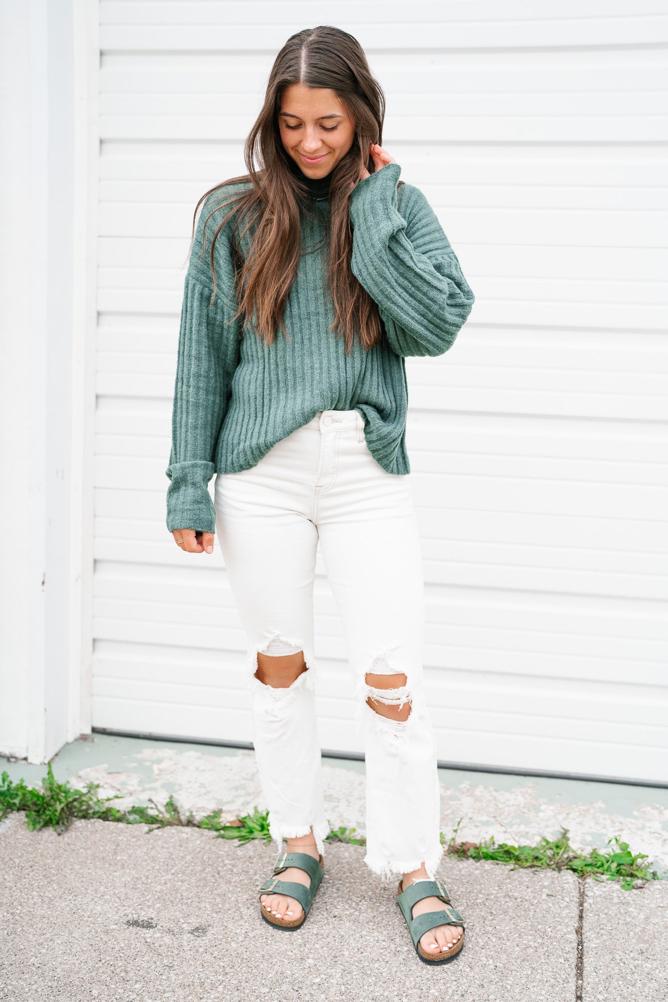 Fall Essential Knit Sweater Top - Evergreen