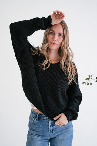 Blackstone Oversized Ribbed V-Neck Knit Sweater