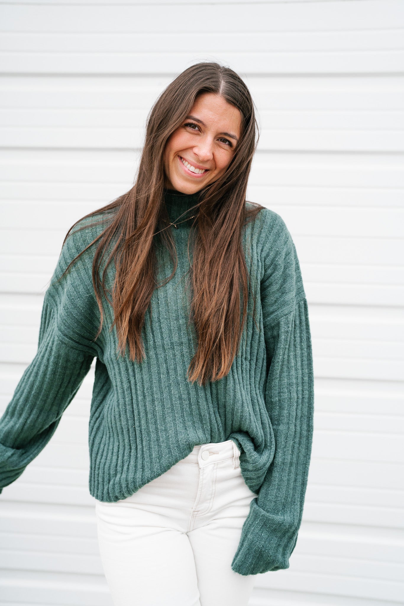 Fall Essential Knit Sweater Top - Evergreen
