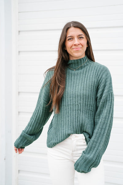 Fall Essential Knit Sweater Top - Evergreen