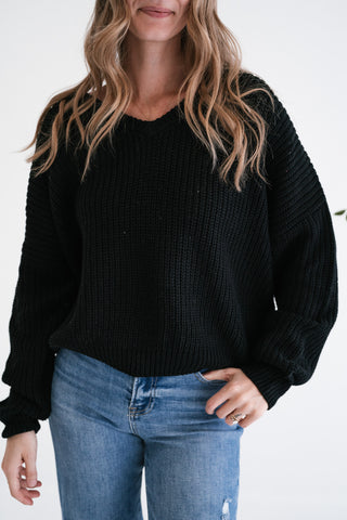 Blackstone Oversized Ribbed V-Neck Knit Sweater