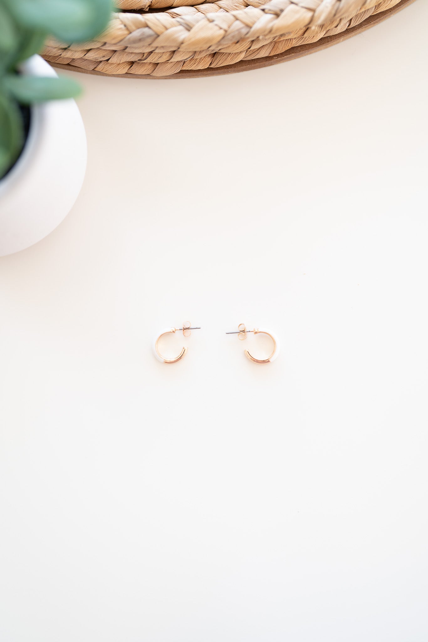 White & Gold Hoop Earrings