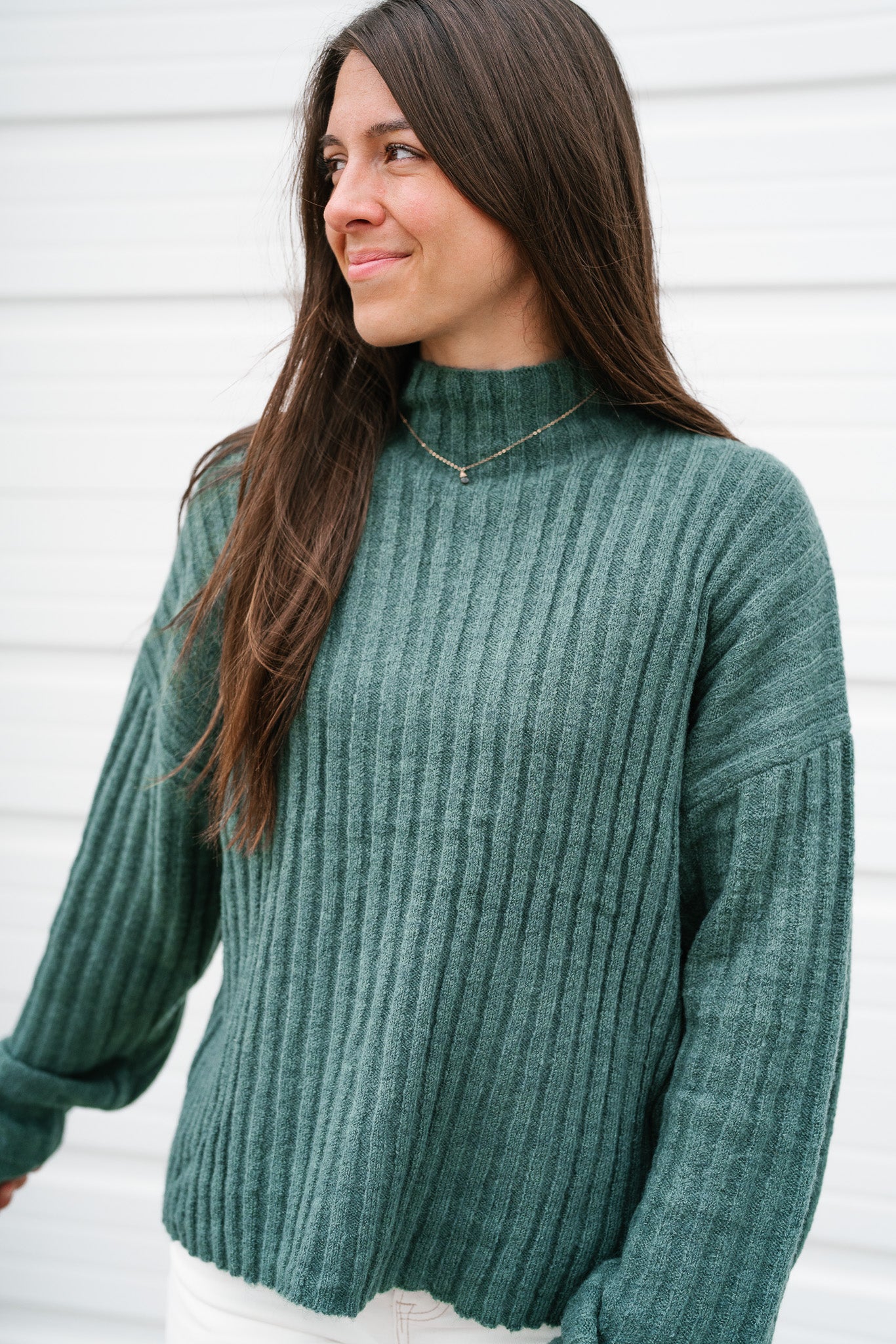 Fall Essential Knit Sweater Top - Evergreen