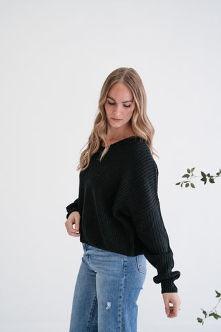 Blackstone Oversized Ribbed V-Neck Knit Sweater