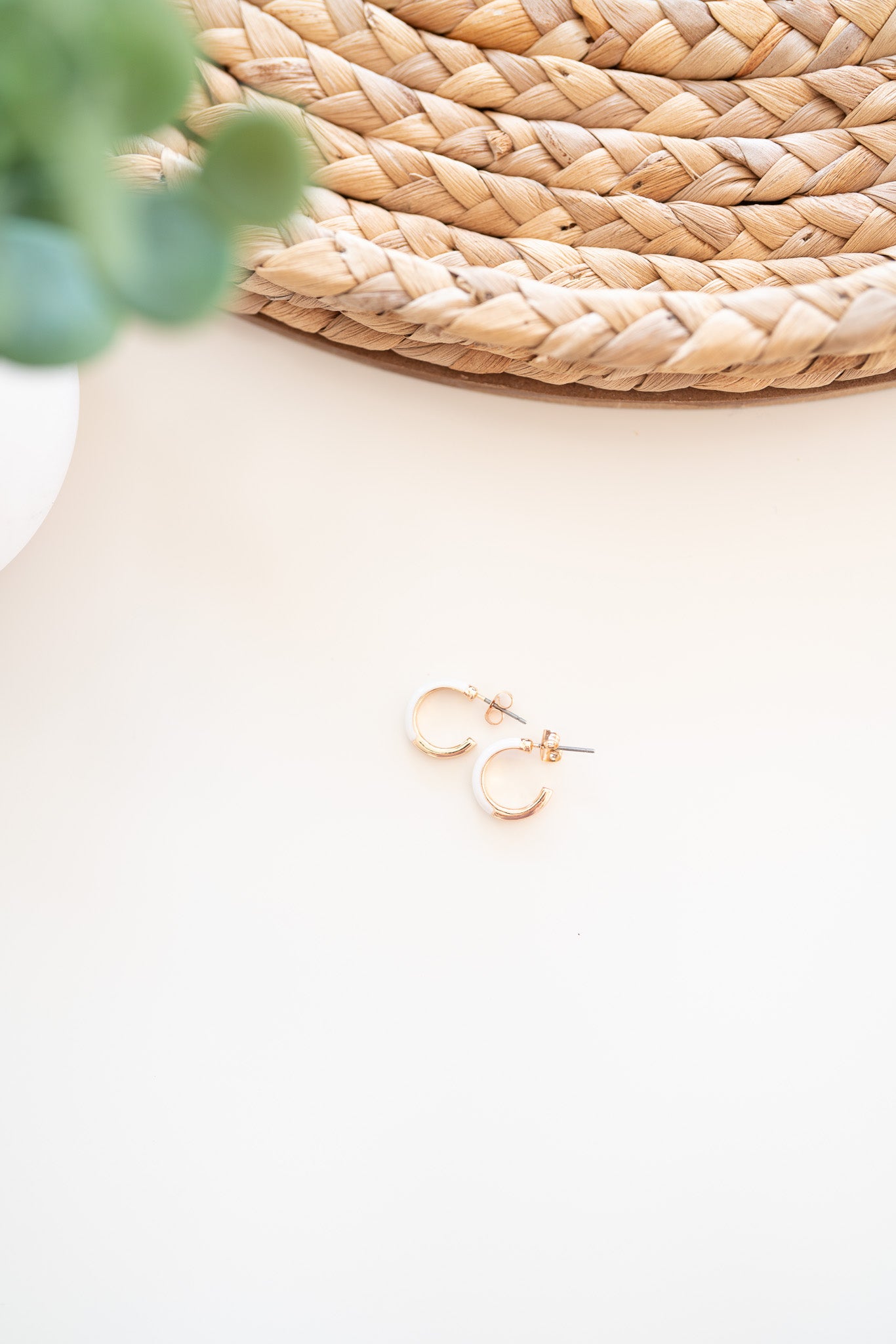 White & Gold Hoop Earrings