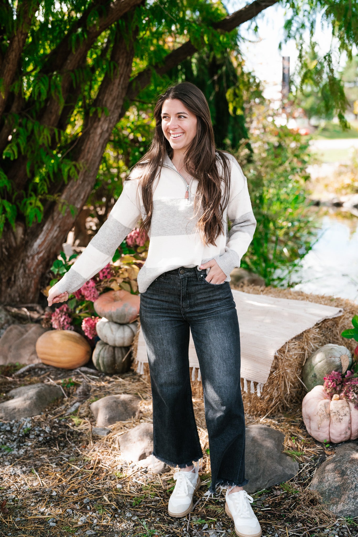 Callie Striped Quarter Zip Sweater