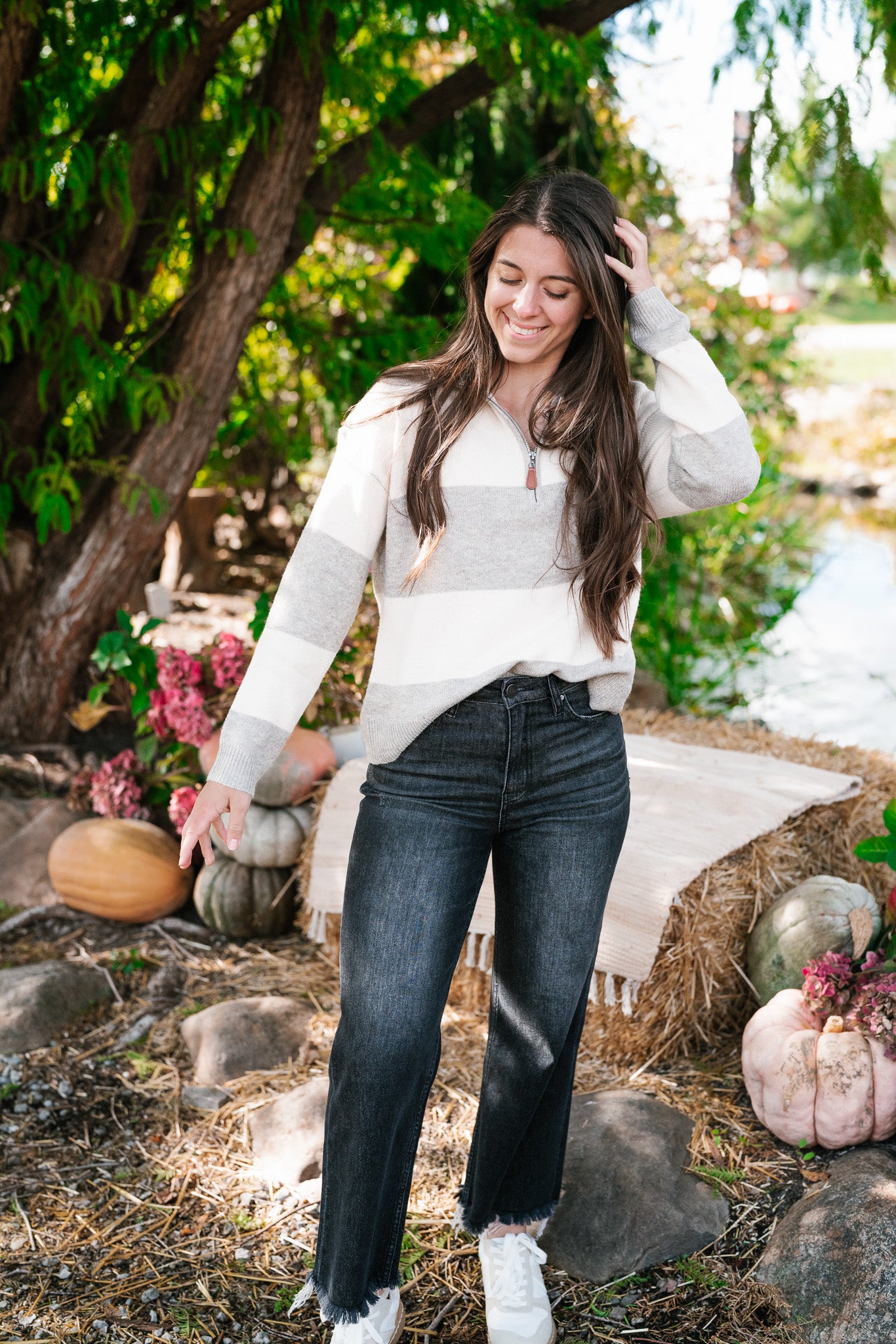 Callie Striped Quarter Zip Sweater