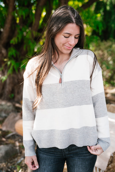 Callie Striped Quarter Zip Sweater