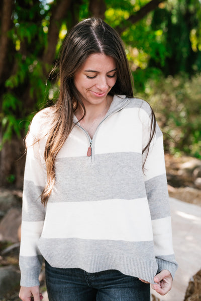 Callie Striped Quarter Zip Sweater