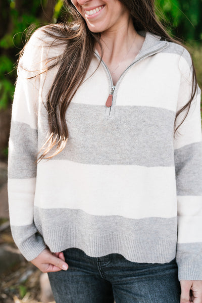 Callie Striped Quarter Zip Sweater