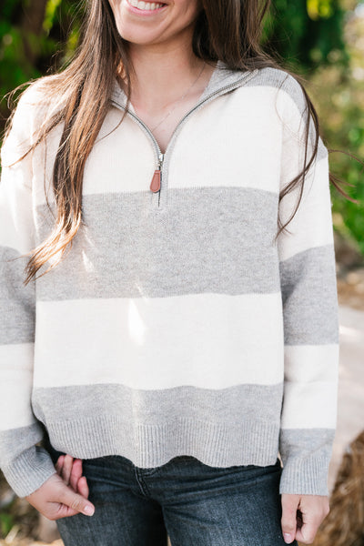 Callie Striped Quarter Zip Sweater