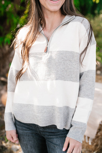 Callie Striped Quarter Zip Sweater