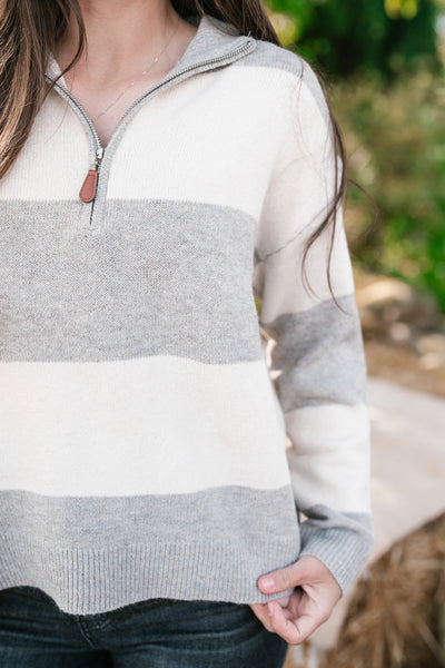 Callie Striped Quarter Zip Sweater