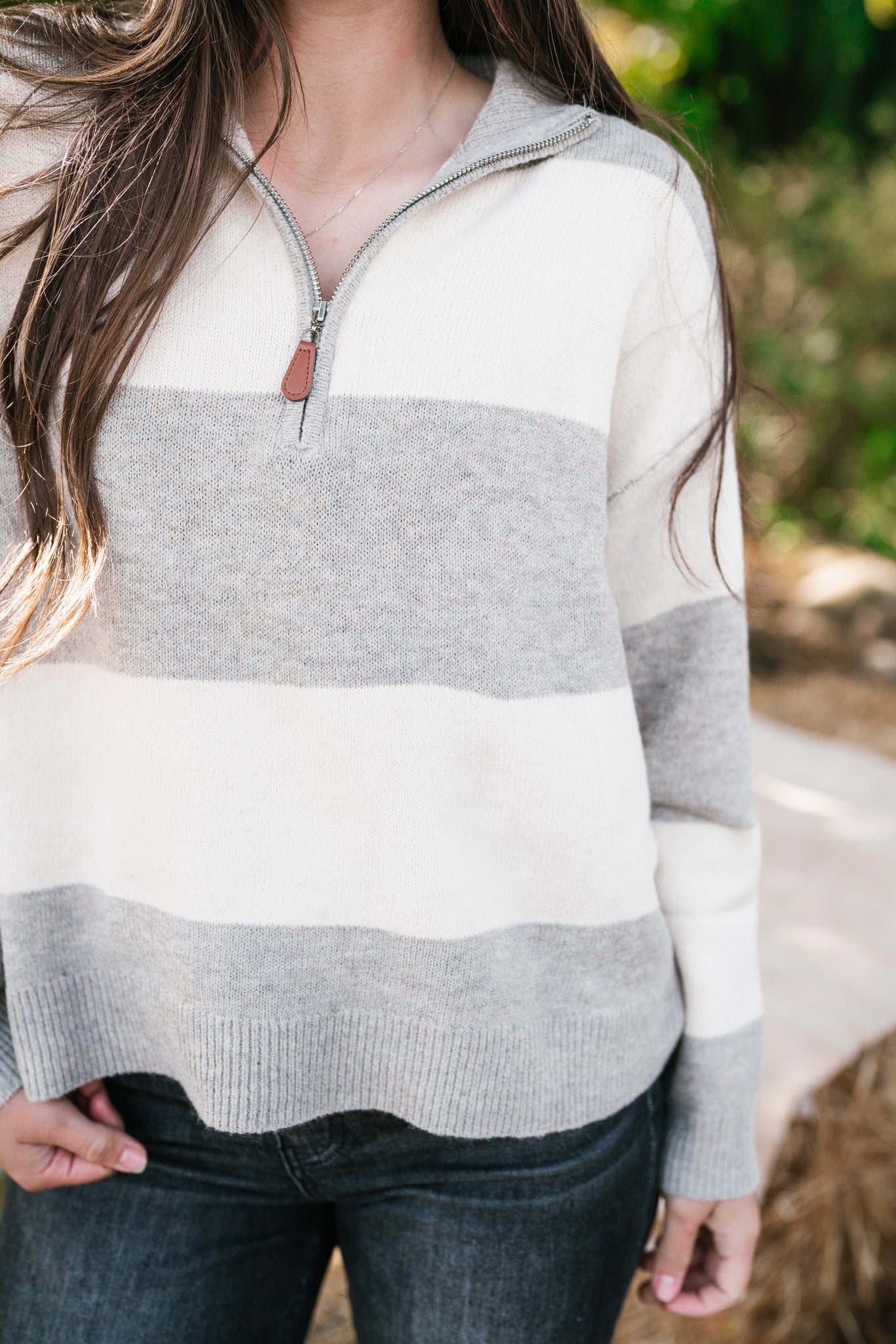 Callie Striped Quarter Zip Sweater