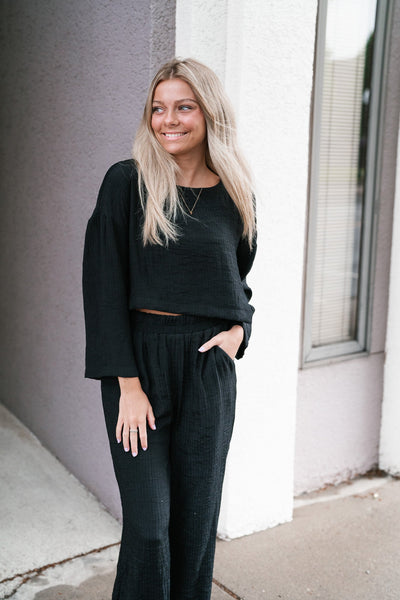 Serene Black Linen Top