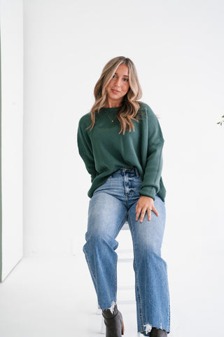 Comfort Cove Soft Waffle Knit Relaxed Pullover Top - Hunter Green