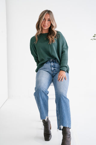 Comfort Cove Soft Waffle Knit Relaxed Pullover Top - Hunter Green