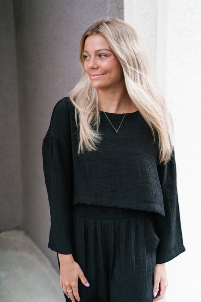 Serene Black Linen Top