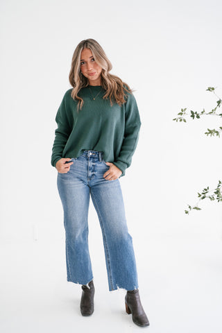 Comfort Cove Soft Waffle Knit Relaxed Pullover Top - Hunter Green