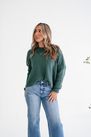 Comfort Cove Soft Waffle Knit Relaxed Pullover Top - Hunter Green