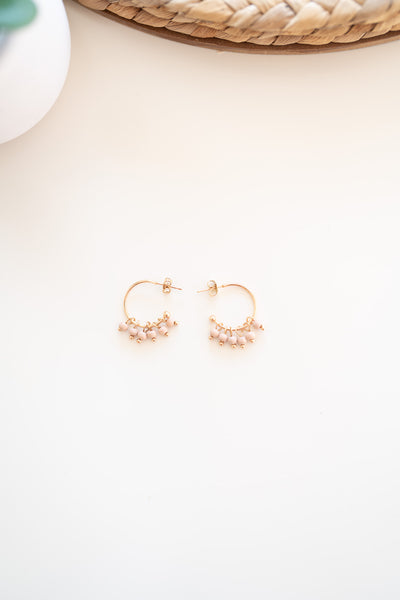 Katy Gold Hoop Earrings-Beige