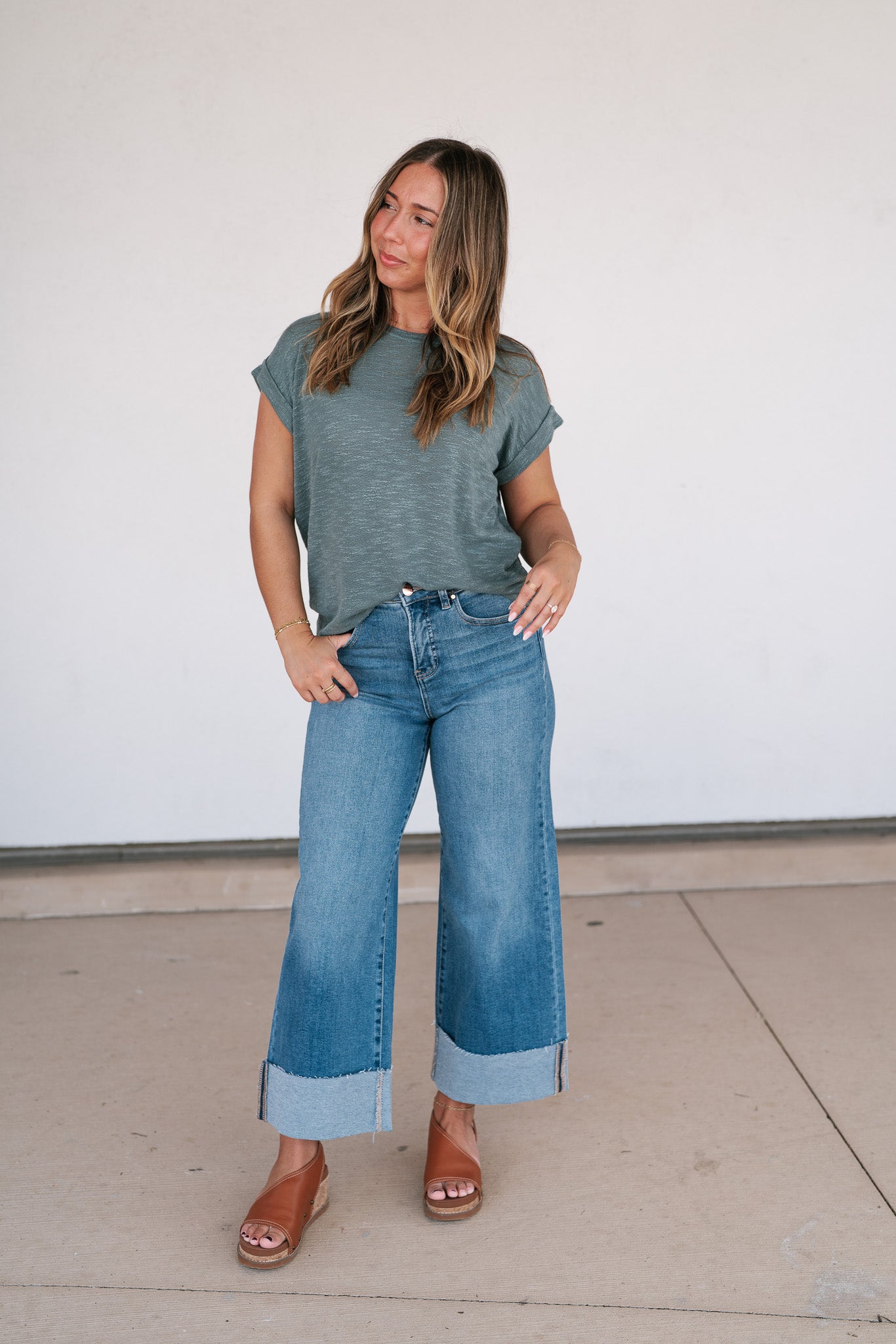 Breeze By Rolled Knit Top - Deep Teal