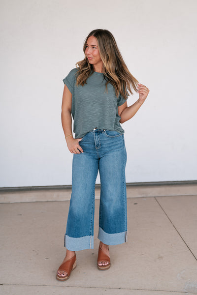 Breeze By Rolled Knit Top - Deep Teal