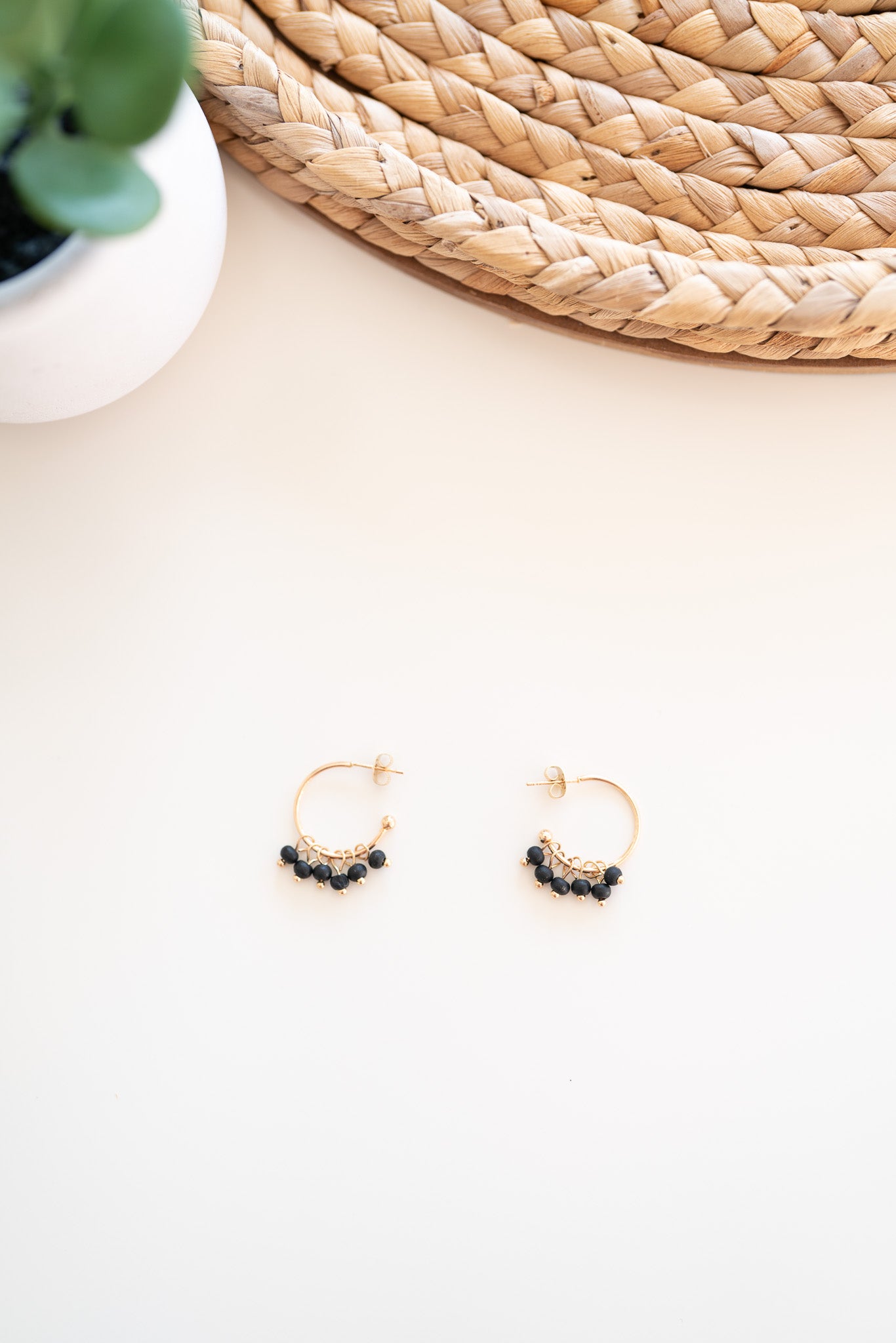 Katy Gold Hoop Earrings-Black