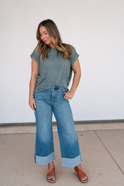 Breeze By Rolled Knit Top - Deep Teal