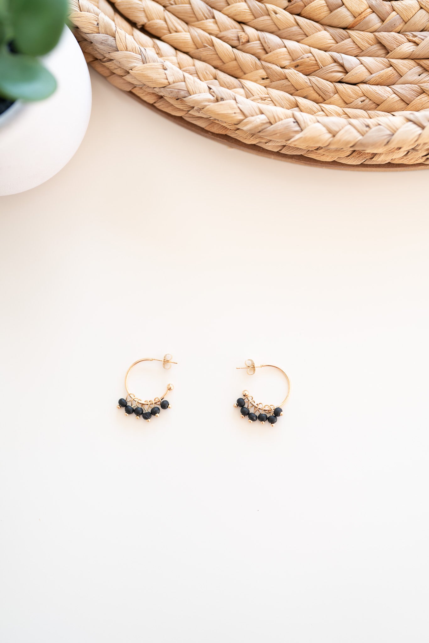 Katy Gold Hoop Earrings-Black