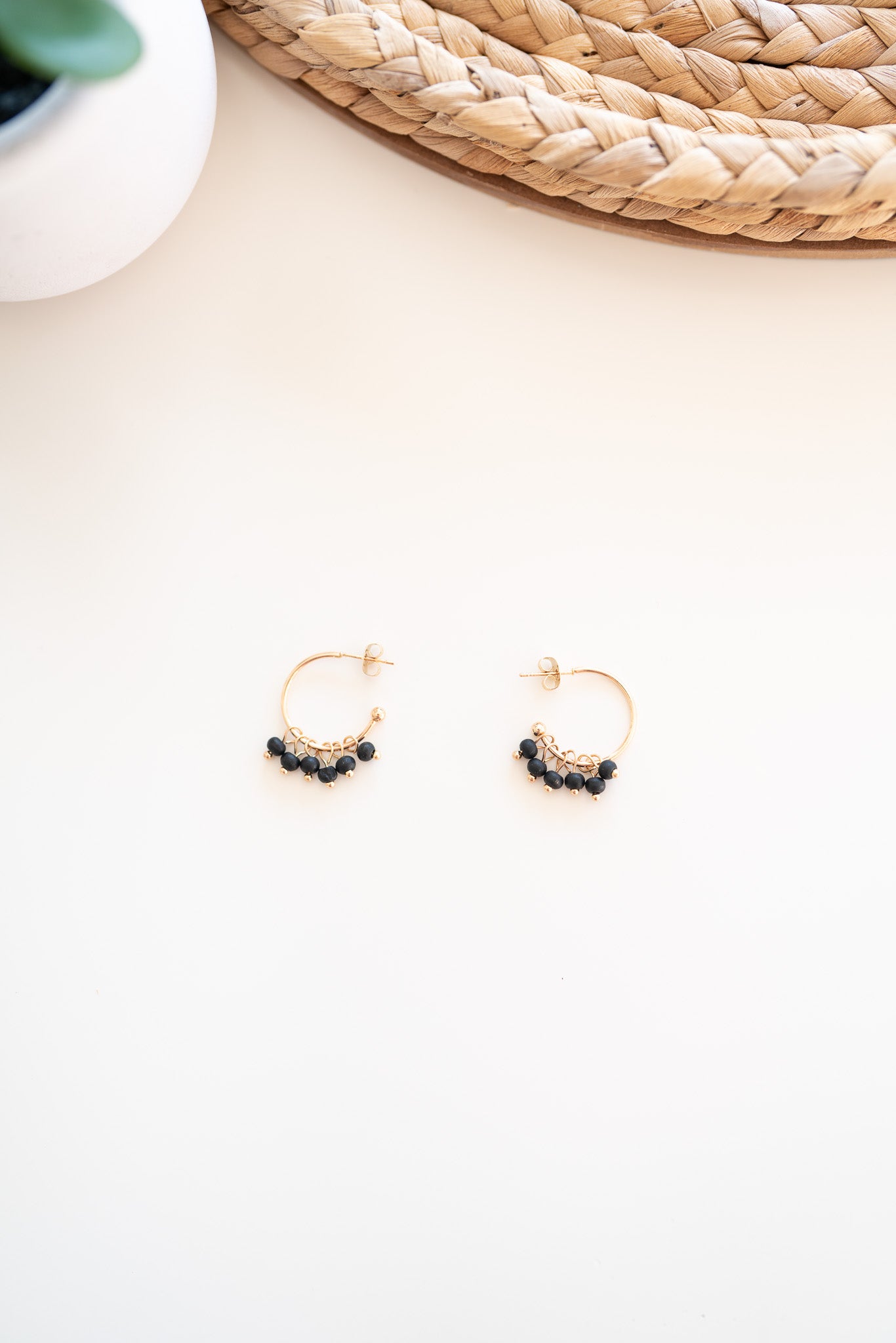 Katy Gold Hoop Earrings-Black