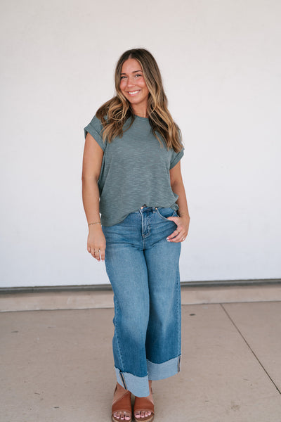 Breeze By Rolled Knit Top - Deep Teal