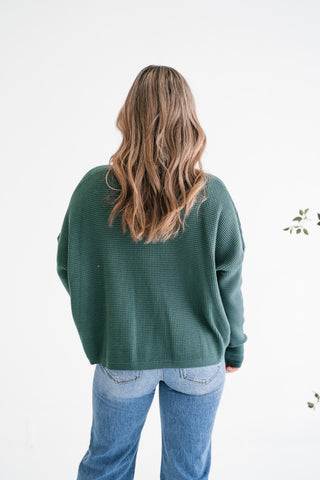 Comfort Cove Soft Waffle Knit Relaxed Pullover Top - Hunter Green