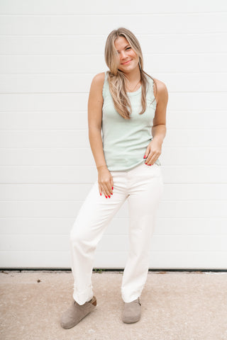 Everyday Lace Trim Tank - Teal