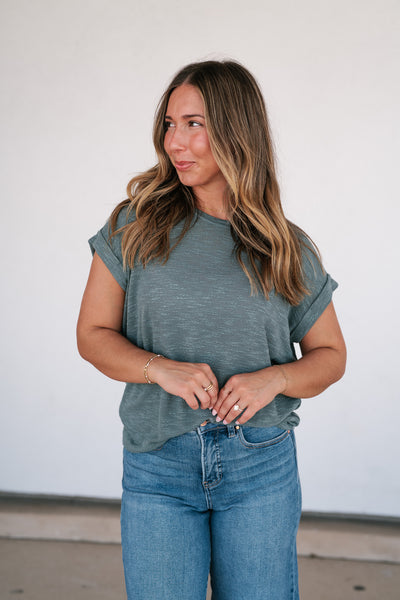 Breeze By Rolled Knit Top - Deep Teal